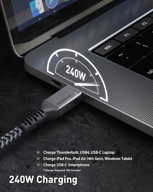 Maxonar 10FT Long Thunderbolt 4 Cable with 40Gbps Data Sync/240W Charging and 8K for Thunderbolt 4/3, USB4, and USB C Devices