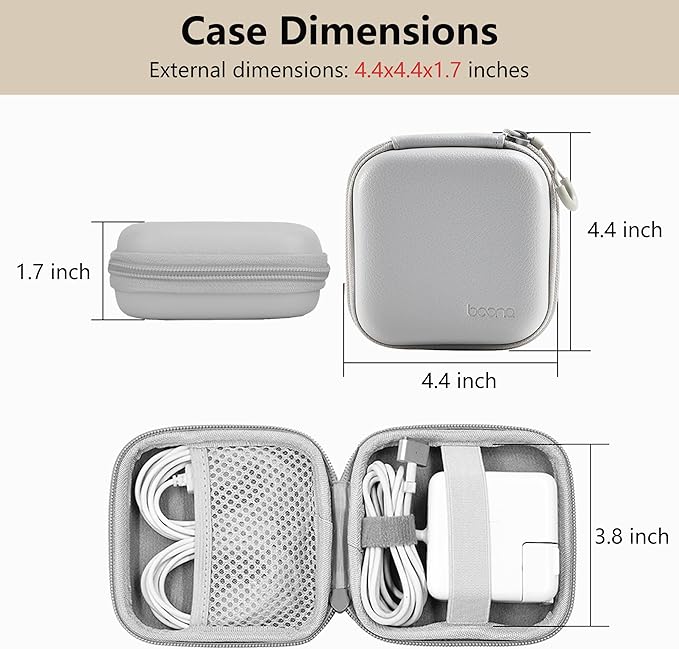 Charger Case for Macbook, Portable Tech Electronic Organizer Bag, Travel Storage Pouch for Laptop Accessories, MacBook Power Adapter, Charging Cords, USB, Power Bank (Light Grey, M)