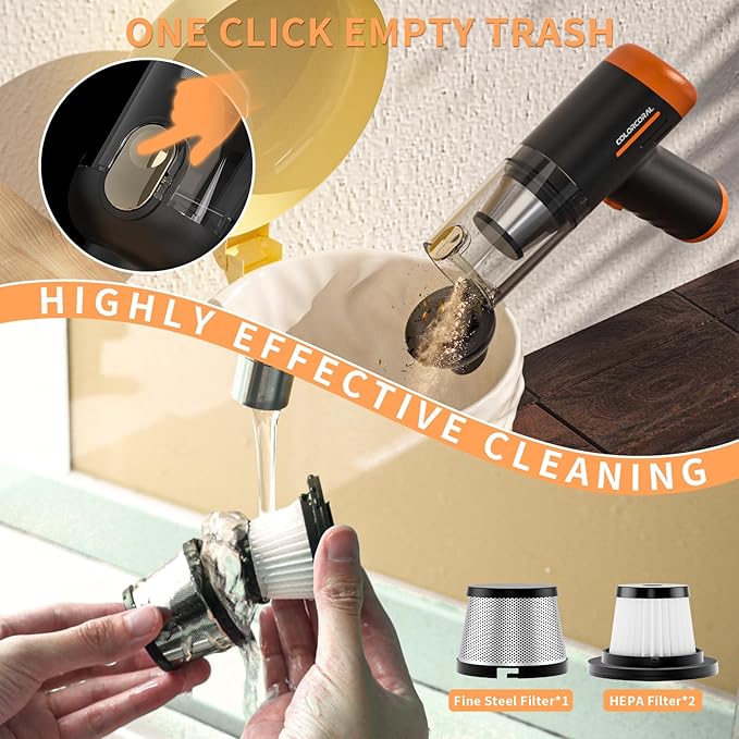 COLORCORAL Handheld Vacuum Cordless Rechargeable 16000Pa High Power Car Vacuum Portable with Brushless Motor, 4 in 1 Portable Vacuum Cleaner with Cleaning Gel for Home, Car and Office