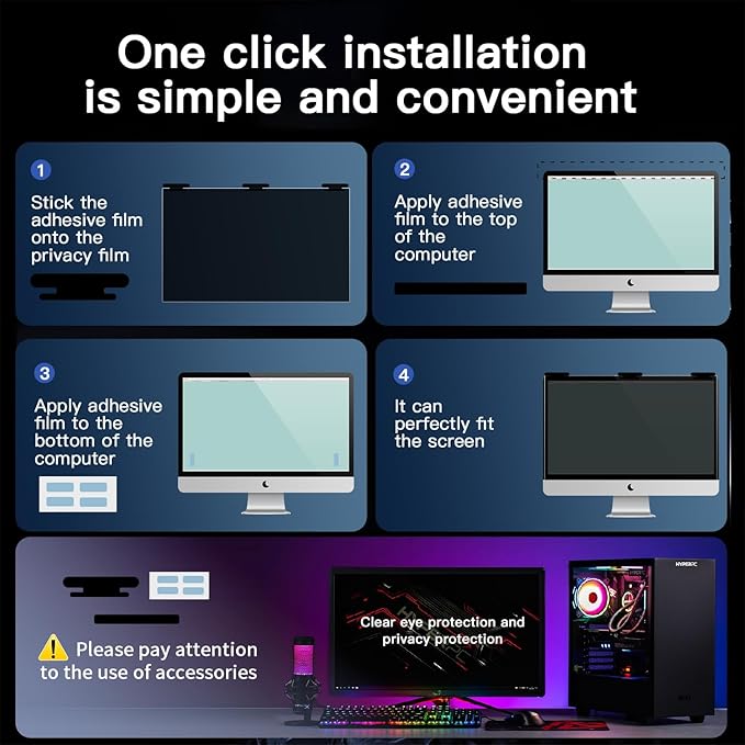 [2 Pack] 2 Pack Magnetic Hanging Computer Privacy Screen 21.5 Inch for 16:9 Widescreen Monitor, Removable Privacy Screen Anti Glare Blue Light Computer Screen Privacy Shield, Anti-Scratch