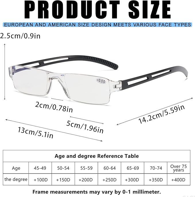 Viseng 3 pairs of reading glasses, blue light blocking glasses, computer reading glasses for men and women, fashionable rectangular one-piece glasses frame+2.0