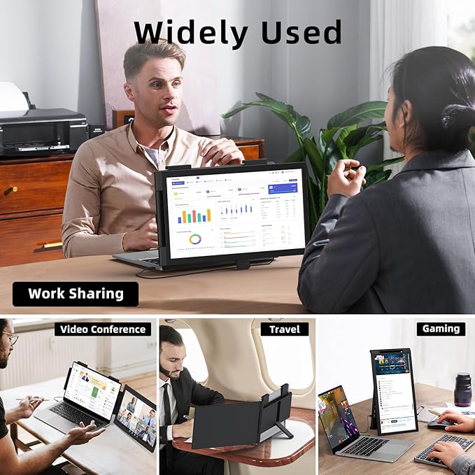 Laptop Screen Extender, 14" 1080P IPS Portable Monitor Travel Monitor for 14-16.5" Laptops with USB-C/HDMI Port, Plug and Play Attachment Screen for Windows/Mac/Android/Switch/PS5/Xbox