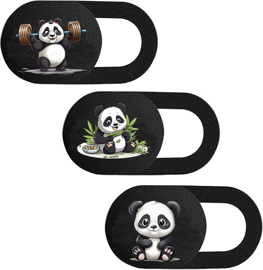 3PCS Phone Camera Cover, 0.02 Inch Laptop Webcam Cover Slide Cover, Webcam Privacy Cover, Keep Your Privacy Safe(Two Patterns of Giant Panda + Cute Little Panda - Black)
