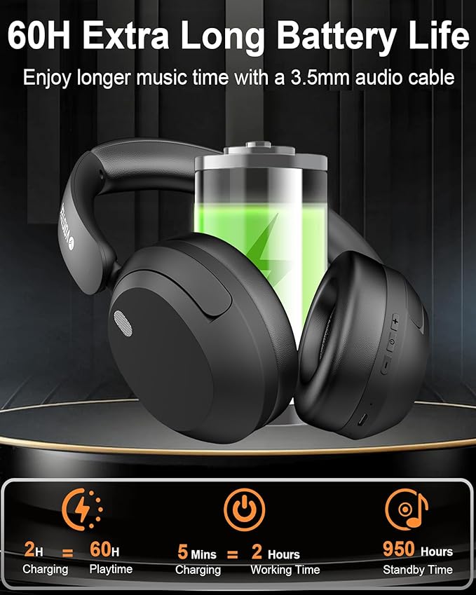 T30s Hybrid Active Noise Cancelling Headphones, Wireless Bluetooth Over Ear Headphones, 50mm Drivers, Deep Bass, HiFi Stereo, 60H Playtime, Lightweight Foldable for Music Lovers Commute Travel Home