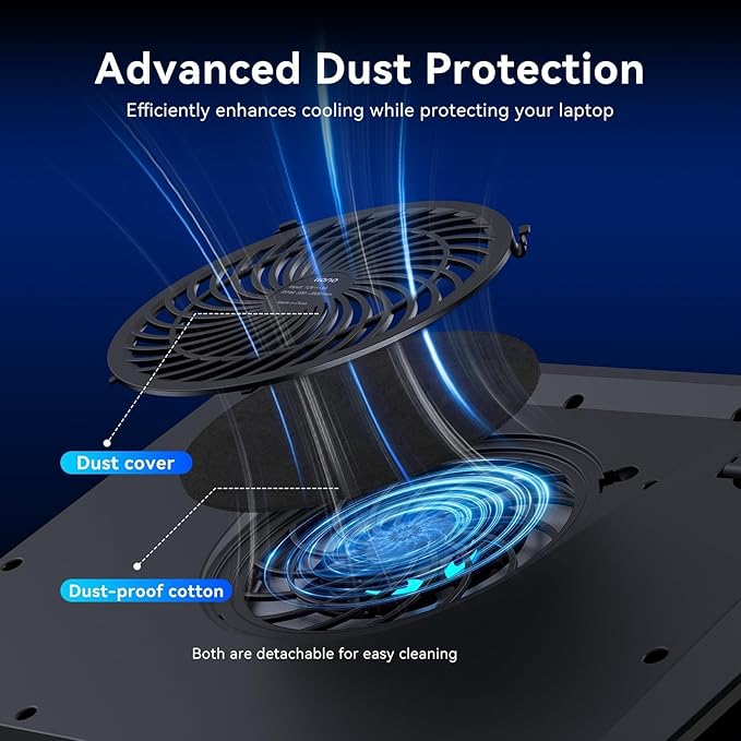 llano V12 Laptop Cooling Pad, Gaming Laptop Cooler Stand with 5.5inch Powerful Turbo Fan, Adjustable Speed, Touch Control, 3-Port USB A, for Fast Cooling Laptop 15.6-19in, Black (No RGB)