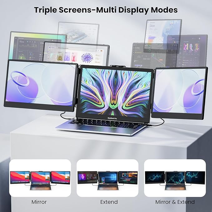 Laptop Screen Extender Kwumsy S2 Triple Monitor Extender Ultra Slim 14" 1080P FHD IPS Portable Monitor for Laptop with Stand Compatible with Mac Windows Linux Switch PS4/5