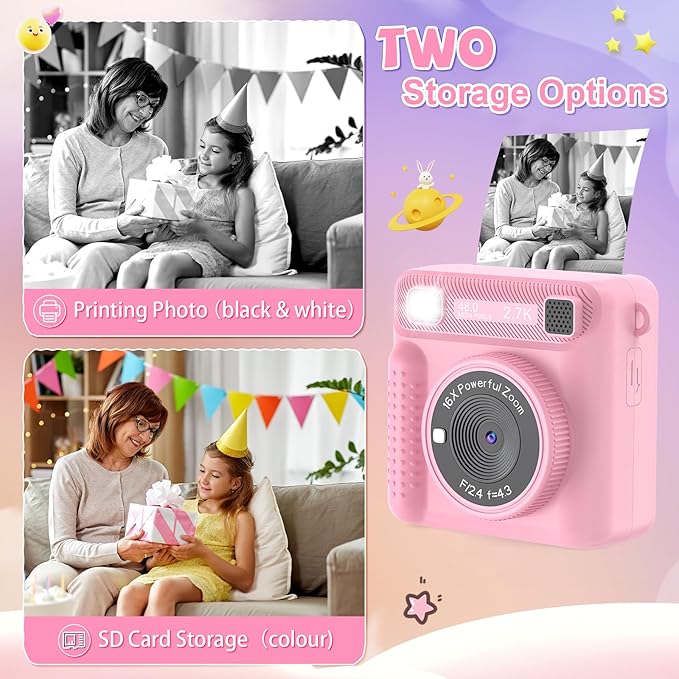 Kids Instant Print Camera - Christmas Birthday Gifts for Girls Boys, Instant Cameras That Print Photos for 4 5 6 7 8 9 10 Year Old Girl Birthday Gift with 32GB SD Card