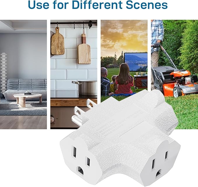 K KASONIC - 3-Outlet Grounding Adapter, [UL Listed] Plug Extender, Heavy-Duty Grounded Power Tap - 3 Pack (White)