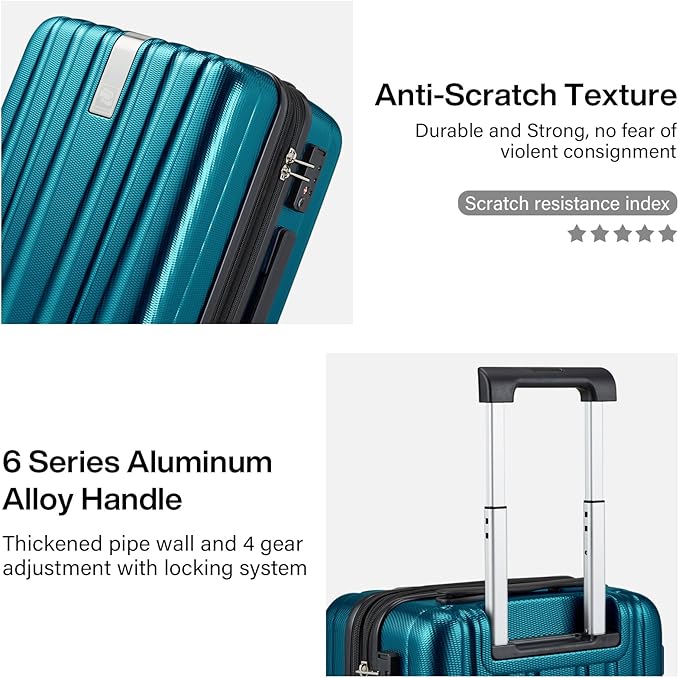 Hanke 24 Inch Expandable Checked Luggage Lightweight PC Hard Case Luggage Suitcases with Wheels Tsa Luggage Rolling Large Suitcase Travel Luggage Bag for Go to University.(Caribbean Blue)