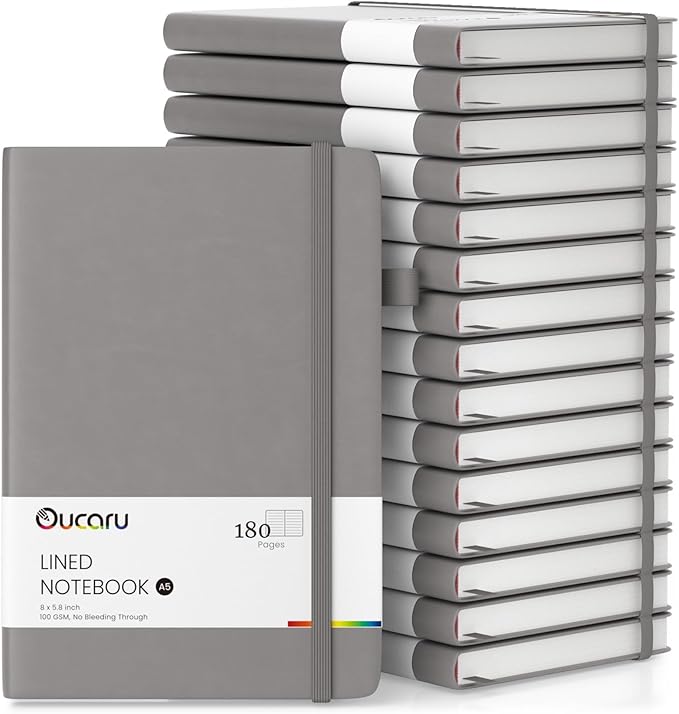 Oucaru Lined Journal Notebook, 16 Pack, 180 Pages, A5 Journals for Writing, 100 GSM Thick Paper, Small Notebooks Daily Journal for Women Men Work, Business, School, Travel Supplies