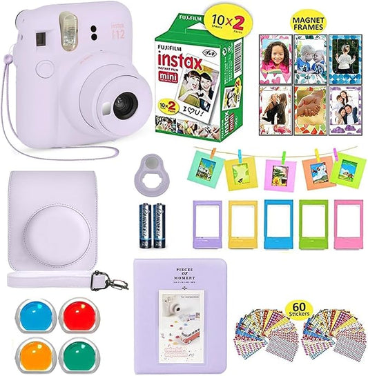 Fujifilm Instax Mini 12 Camera Bundle - Purple, 20 Film Sheets, Carrying Case, Shutter Accessories