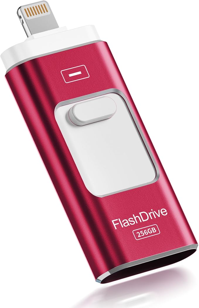Apple MFi Certified 256GB Flash Drive for iPhone Thumb Drive Photo Stick, USB Memory Stick iPhone Flash Drive for Photos Videos, High Speed Jump Drive Compatible for iPhone/iPad/Android/PC (Red)
