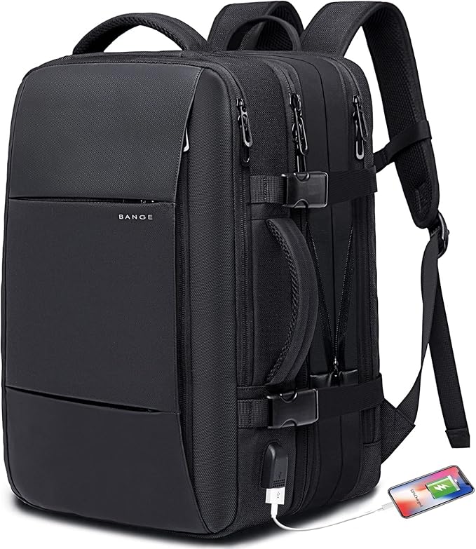 BANGE 35L Travel Backpacks,Weekender Expandable Carry-On Backpack for Airplanes, Waterproof 17.3 inch Laptop Backpack for Men and Women