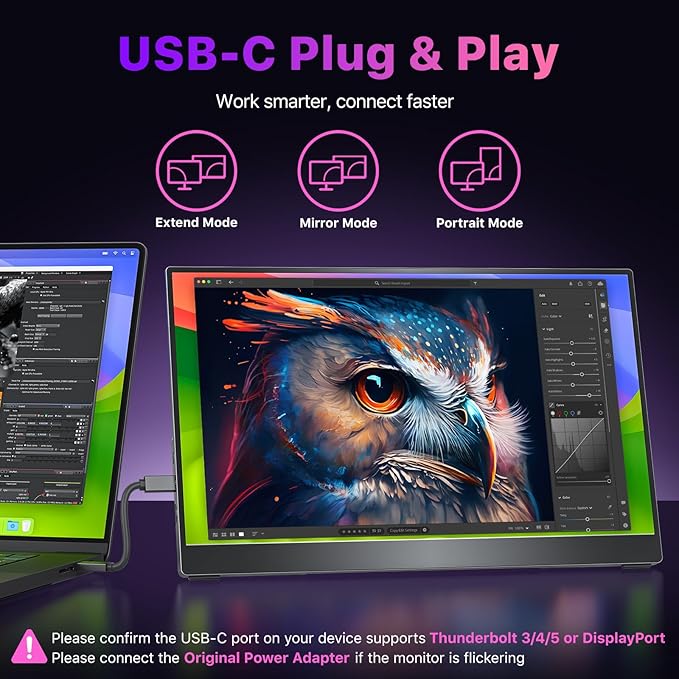 cocopar Portable Monitor 15.6'' 4K UHD 60HZ 145% sRGB Travel Monitor with USB-C HDMI Portable Screen for Laptop MacBook Surface PC PS4/5 External Display with Kickstand, VESA Mountable