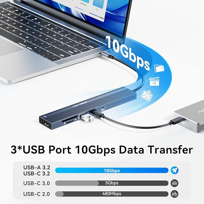 ACASIS USB C Hub with DP Port 10Gbps Multiport Adapter with 4K Display Port 3*USB3.2 Gen2+USB2.0 480M/bps Data Port 100W Power Delivery SD/TF3.0 USB C to Displayport for Video Editors and More