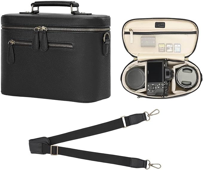 Camera Sling Bag, Waterproof PU Leather Crossbody Camera Case for Photographers, Small Shoulder Bag Compatible for Canon Nikon Sony, 4L Black