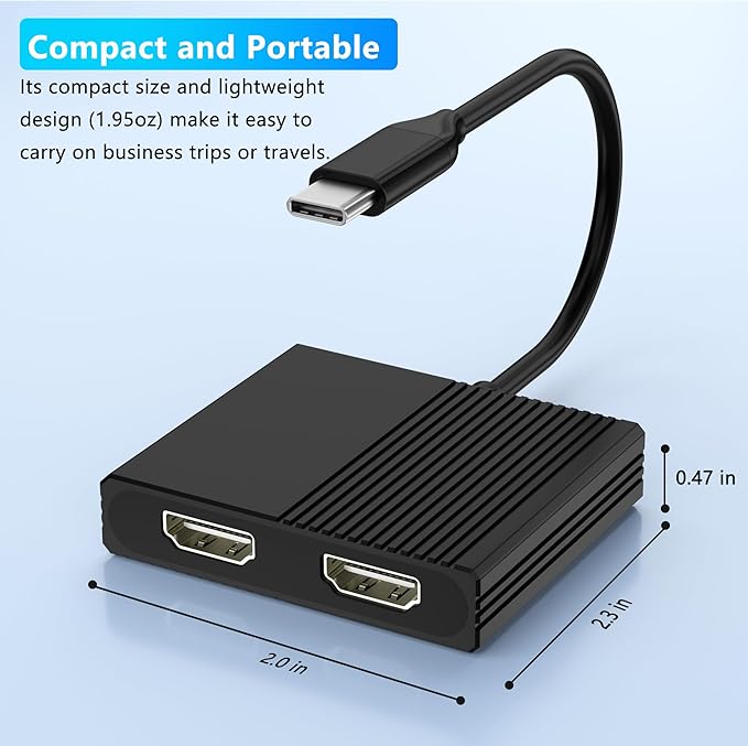 HDMI Splitter for Dual Monitors, 4K@60Hz USB C to Dual HDMI Adapter for Dell/HP/Mac Laptops with PD, USB3.0, Double HDTV Adapter for 2 Monitors, HDTV Splitter Extended Display, USB-C Hub Multiport