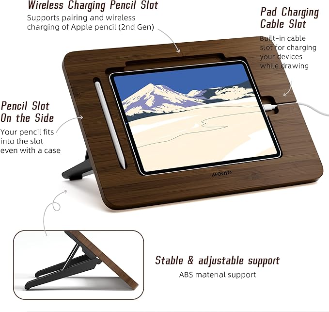 Bamboo Tablet Stand - Portable & Adjustable 5 Angles,Laptop Riser,Book Reading Stand,Compatible with 9.7/10.2/10.5/10.9/11 inches (Walnut Varnish)