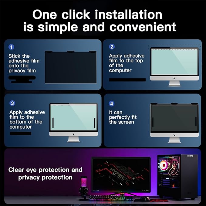 27 Inch Magnetic Hanging Computer Privacy Screen for 16:9 Widescreen Monitor, Removable Privacy Screen Anti Glare Blue Light Computer Screen Privacy Shield, Anti-Scratch 27 in Protector Film