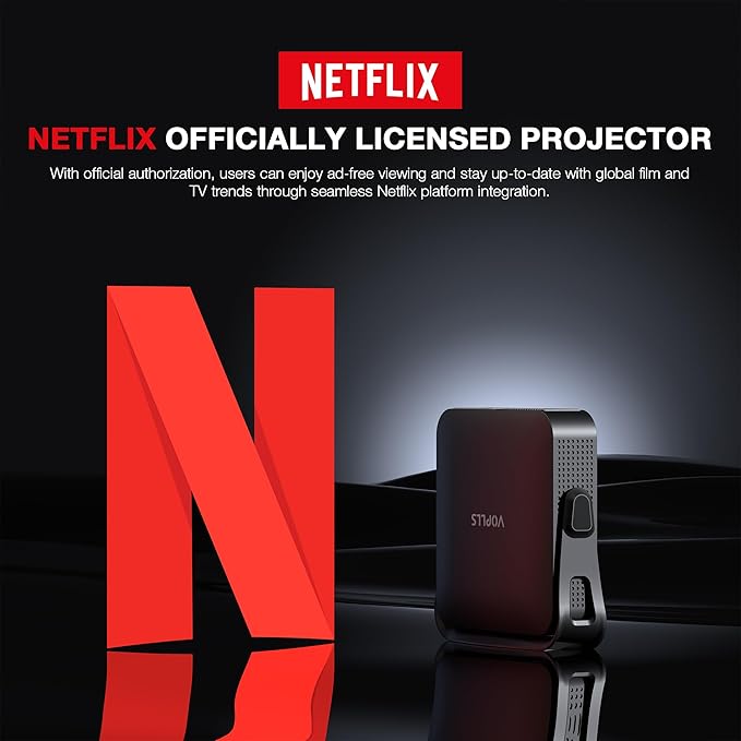 【Netflix-Licensed Projector & Native 1080P】Thinnest 1.81" Smart Mini Projector with WiFi and Bluetooth, Auto Focus & Keystone Portable Outdoor Projector, VOPLLS 4K Support Home Movie Projector