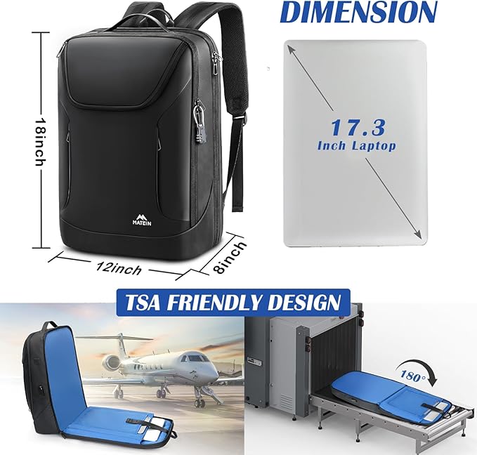 MATEIN Waterproof Laptop Backpack 17 Inch, Anti Theft Business Backpack with Lock & USB Charging Port, Large TSA Tech Backpacks College Computer Back Pack Gifts for Men Women Work Office Travel, Black