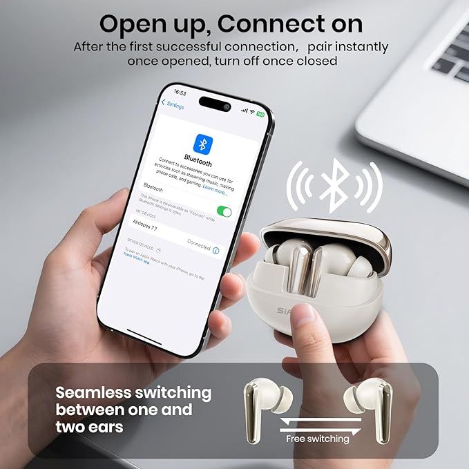 Wireless Earbuds Bluetooth 5.4 Light Weight in Ear Earphones 10mm Drivers with Powerful Bass IPX5 Waterproof Headphones 60H Long Playtime Bluetooth Headphones ANC ENC Noise Cancelling Khaki