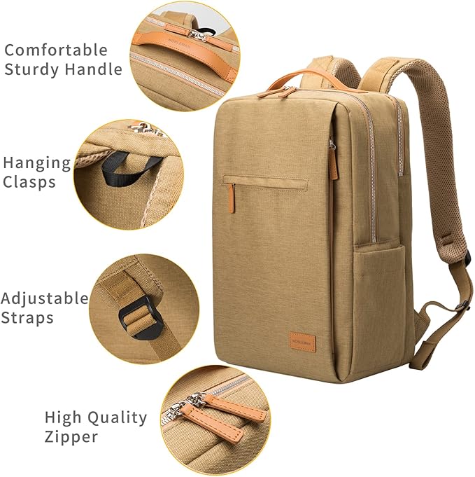 NOBLEMAN Travel Backpack Men Women, Business Computer Backpacks with Multi Compartment Storage Laptop Backpack, Water Resistent 15.6 Inch Laptop Work Business Backpack with USB Port for Nurse (Khaki)
