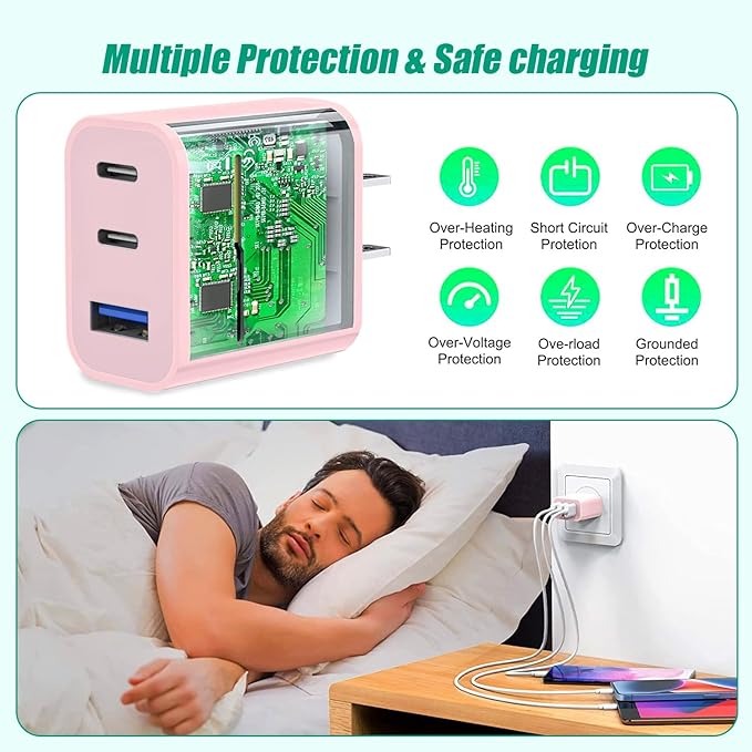 35W USB C Charger Block [3-Pack] Apple iPhone 17 Wall Plug Fast Charging Block, 3-Port PD+QC Power Adapter Multiport Brick Type C Charger for iPhone 17/Air/16/16 Pro/15/15 Pro/Pro Max/Plus/14/13/12