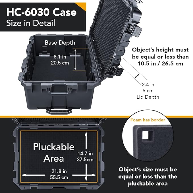 Lykus HC-6030 Large Waterproof Hard Case with Wheels and Customizable Foam, Interior Size 23.5x16.8x10.7 inch, Suitable for large electronic equipment and more