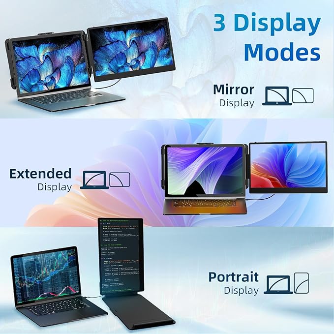 Laptop Screen Extender Travel Monitor - 14" Dual Portable Monitor IPS FHD 1080P Travel Work Extra Screen Plug and Paly USB-C HDMI Port Compatible with Wins Mac Chrome Dex Fits 13-17" Laptops