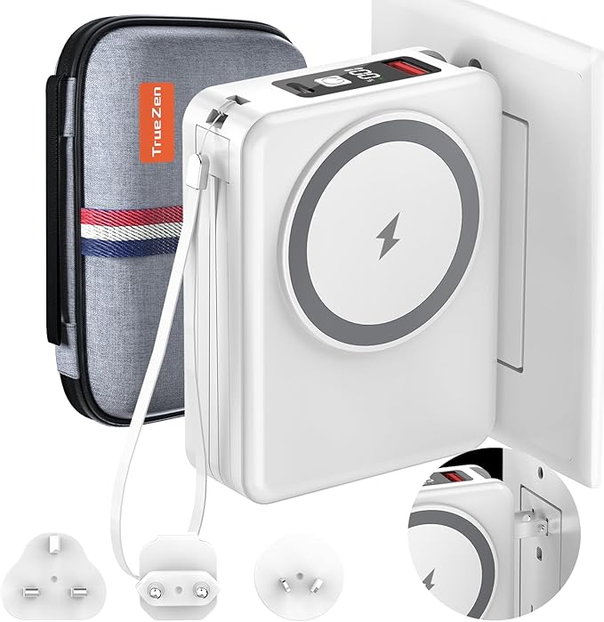 for Magsafe Battery Pack, 10000mAh Magnetic Portable Charger with USB C Cable, Travel Power Bank with Wall Plug Charger Block,Wireless Power Bank for iPhone 16/15/14/13/12/11 Series,Google,Galaxy