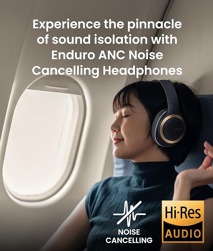 Cleer Enduro ANC Noise Cancelling Over the Ear Bluetooth Headphones with Mic, 60 Hrs Playtime, Noise Canceling, Ambient EQ Modes, Hi-Res Audio, Deep Bass, Multi-Point Connect, Bluetooth 5.0, Dark Navy