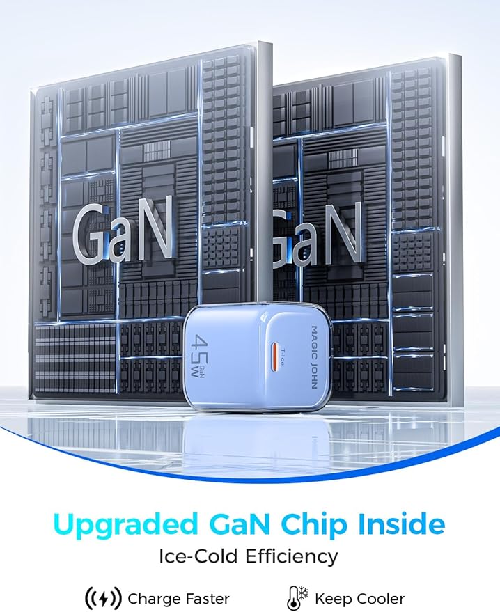 MAGIC JOHN 45W USB C Charger Block, Ultra-Fast Charging for iPhone 15/16/17 & More, Compatible with iPhone, iPad, Samsung, and Other USB C Devices Blue