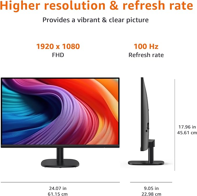 Amazon Basics 27 inch Monitor, FHD 1080P, Max 100Hz, VESA Compatible, Built-in Speakers, Black