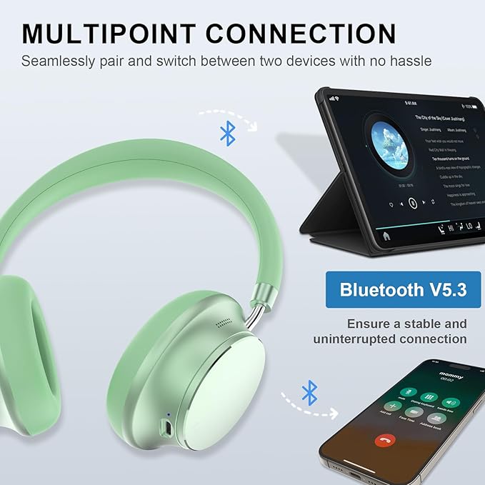 T-fun NC35 Hybrid Active Noise Cancelling Headphones, 360° Spatial Audio with Head Tracking, Over Ear Headphones Wireless Bluetooth 5.3, 55H ANC Playtime, Deep Bass, Custom EQ via App, for Travel Home