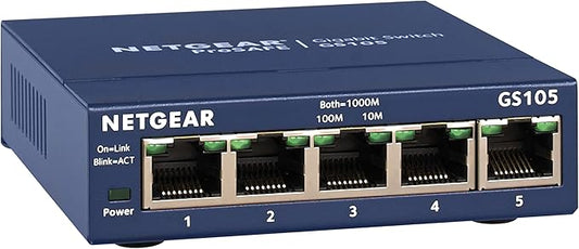 NETGEAR 5-Port Gigabit Ethernet Unmanaged Switch (GS105NA) - Desktop or Wall Mount, and Limited Lifetime Protection