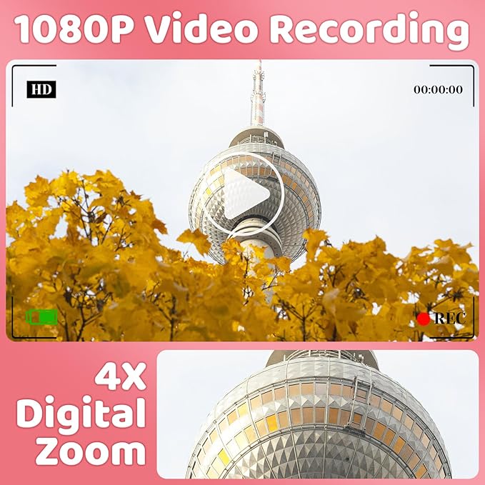 Kids Digital Camera Toys for Girls Ages 3-8, Children Video Camera with Protective Silicone Cover, Birthday Gifts for 3 4 5 6 7 8 Year Old Girls with 16GB SD Card