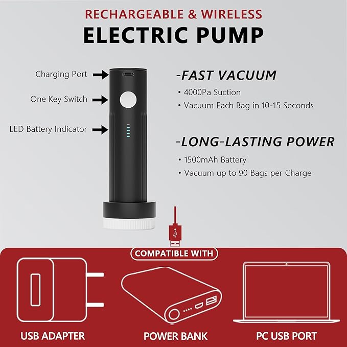 SUOCO Travel Pack Vacuum Kit, Travel Vacuum Bags with Wireless Electric Pump, Clothing Compression Packing Cubes for Carry-On Luggage Backpack Suitcase, 2 Large