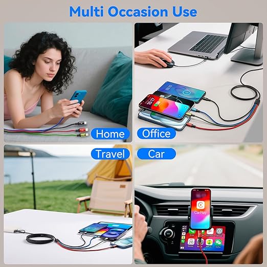 6 in 1 Multiple Charging Cable, 2Pack 6Ft Multi Chargers Cord for All Devices Braided USB A/C to Lightning/Type C/Micro USB Ports Universal Charger Cable for iPhone Series/Samsung/Tablets/PS and More