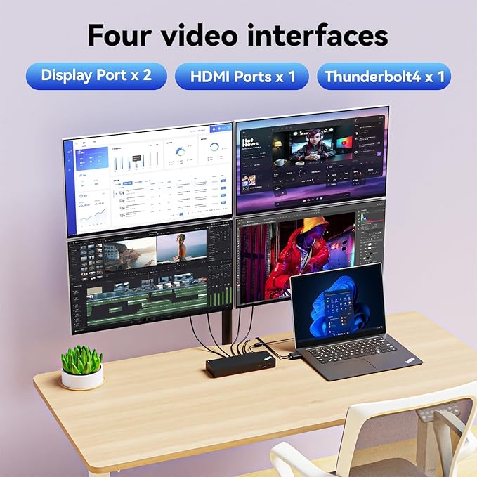 Thinkpad 40B00300 Thunderbolt 4 Universal Docking Station for Laptops, 4 External Displays, Power Charging up to 230W + ITSPWR Bundle Contains HDMI 4K Cable + DP Cable+ Cleaning Cloth