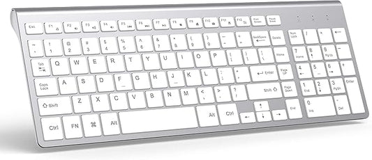 JOYACCESS Wireless Keyboard, 2.4G Slim and Compact Wireless Keyboard with Numeric Keypad for Laptop, MacBook air, Desktop, Computer, PC-Sliver&White