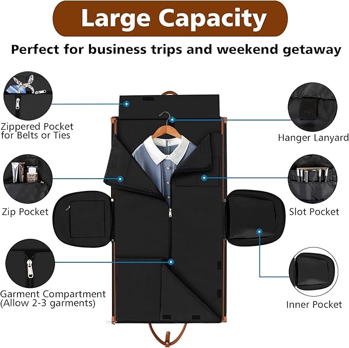 4pcs Convertible Garment Duffel Bag for Travel - 50L 2-in-1 Carry On Weekender Overnight Bag with Toiletry Bag, Fits Suits & Dresses, Trolley Sleeve, Hanging Suit Compartment, Waterproof Shoe Pocket