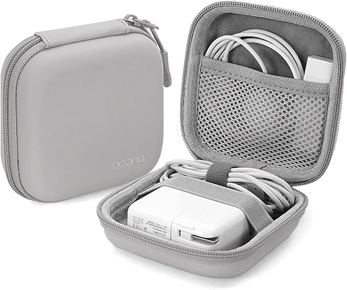 Charger Case for Macbook, Portable Tech Electronic Organizer Bag, Travel Storage Pouch for Laptop Accessories, MacBook Power Adapter, Charging Cords, USB Drives, Power Bank (Grey PU, M)