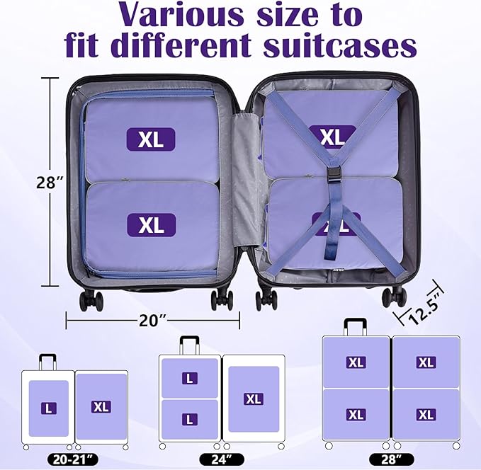 Extra Large Compression Packing Cubes for Travel Essentials, 2 Set Expandable Travel Cubes for Packing Compression Bags Luggage Suitcase Organizer, Purple