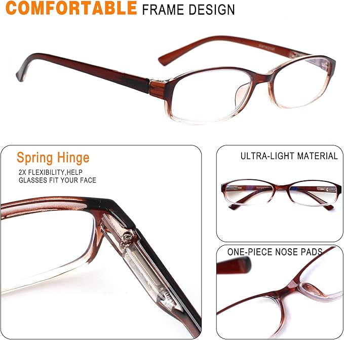NORPERWIS 6 Pack Ladies Reading Glasses for Women Blue Light Blocking Spring Hinge Fashion Eyeglasses Readers for Women (Mix Color, 0.00)