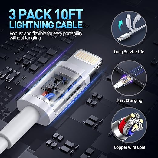 Fast Charger iPhone,iPhone Charger Fast Charging[Apple MFi Certified]3Pack Apple Charger USB C Wall Charging Block 10FT Long USB C to Lightning Cable Cord for iPhone14 Pro Max/13/12 Mini/11/XR/XS/X/SE