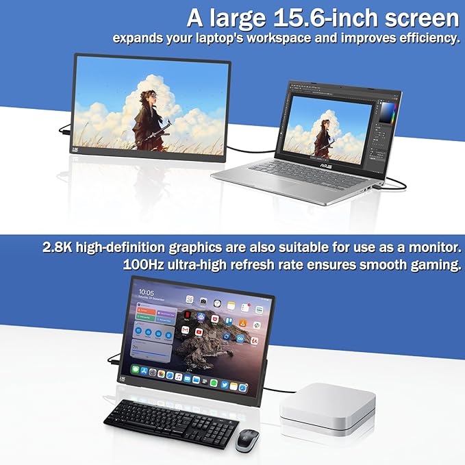 Portable Monitor Touchscreen 15.6" 2.8K Laptop Screen Extender 2880x1620,100Hz,100％sRGB,w/45° Adjustable Stand,mini HDMI USB-C Computer Display for Laptop PC Phone Mac