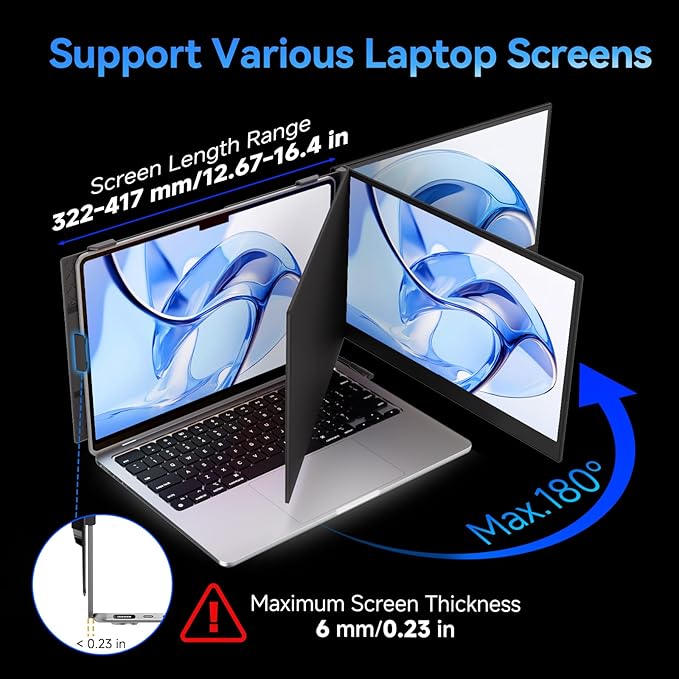 Laptop Screen Extender Monitor, 16:10 IPS 100% sRGB Portable Travel Monitor for Laptop, FHD 1200P External Display Screen, Dual Screen Attachment Plug & Play for Mac Windows
