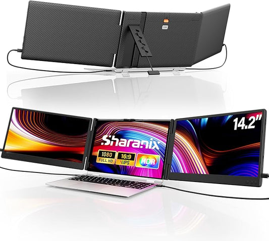 Laptop Screen Extender Portable Monitor, 14.2" 1080P FHD IPS Screen, Monitor Extender for Laptop, Fit for 13-17" Laptops, Plug & Play Compatiable with Wins/Mac/Android/Switch (Triple 14.2")