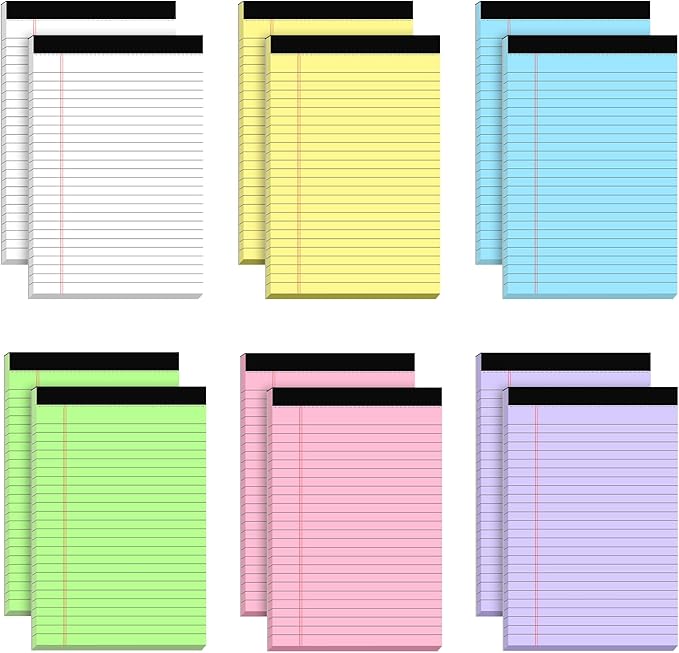 12pcs Small Legal Pads 5x8 Colored Note Pads Paper College Ruled Notepad Clear Print Writing Pads 5 x 8 Legal Pads Perforated Narrow Ruled Pads of Paper (Multicolor)